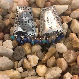 QT Carolyn Pollack Sterling lapis turquoise stamped earrings